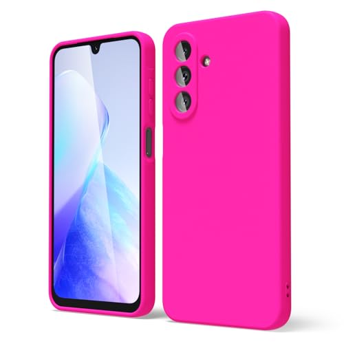 oakxco Capa protetora de silicone para Samsung Galaxy A26 5G, fina, de borracha macia, para mulher, cor mate, brilhante, estética, bonita capa feminina com capa para câmara, rosa intenso