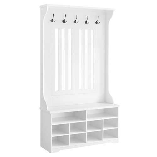 VASAGLE Meuble d’Entrée, Porte-Manteau avec Banc à Chaussures, Vestiaire, Rangement pour Chaussures, 5 Crochets Triples, Gain de Place, pour Entrée, Couloir,...