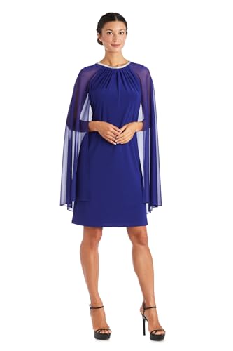 Image of R&M Richards Women's Knee-Length Glitter Sequin Lace Dress W /Sheer Asymmetric Poncho Overlay | Evening Cocktail Attire