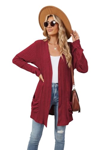 Image of Women's Lightweight Cardigan Open Front Long Sleeve Casual Knit Sweaters Coat Long Cardigan With Pockets