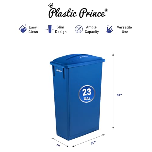 Image of PLASTIC PRINCE 23 Gallon Slim Trash Can with Paper Recycling Lid, Commercial Blue Rectangular Garbage Can, Waste Bin for Home Kitchen Cabinet 2 Pack