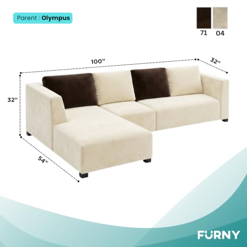 Image of FURNY Olympus 6 Seater LHS L Shape Sofa Set | Plush Velvet Suede Fabric | Modern Design | Soft Comfort Dual Color Cushions for Living Room, Office & Hotels (Cream-Dark Brown)