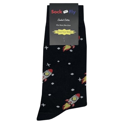 Rocket Ship Dress Socks Funny Novelty Crazy Fun Design Men Size 8-12 Cotton Casual Crew Colorful Funky Fancy Socks Gift for Men4