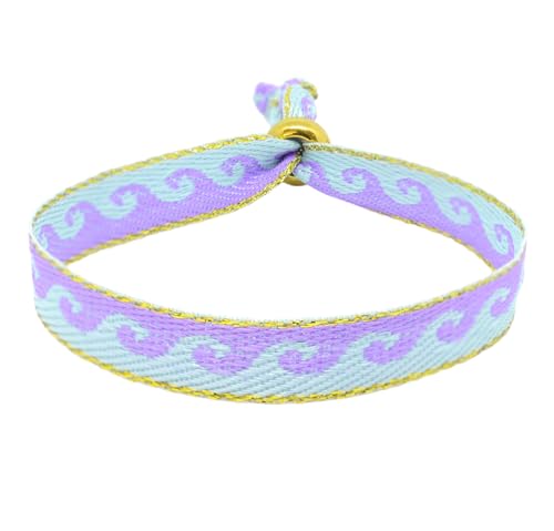 Selfmade Jewelry - Statement Festival Armband Stoff Armband Damen Stoffarmbänder in Pink für Festival Outfit Damen Mädchen (Welle (Blau-Lila))
