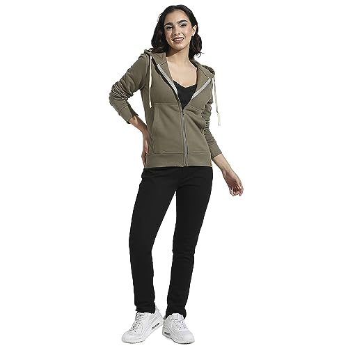 Image of PINACOLADA Women's Zip-Front Hoodie with Angled Open Pockets for Casual Wear | Hooded Neck | Long Sleeve | Zipper Closure | Cotton Sweatshirt Crafted with Comfort Fit for Everyday Wear