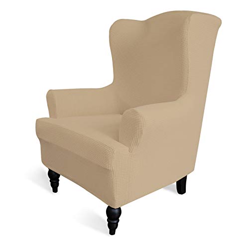 Image of Easy-Going Stretch Wingback Chair Sofa Slipcover Sand | 1-Piece Sofa Cover Furniture Protector Couch Soft with Bottom, Spandex Jacquard