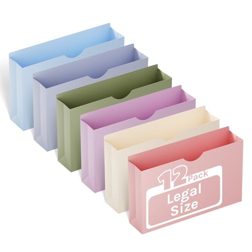 ANSOOK Plastic File Jackets,3" Legal Size Manila File Folder,12 Pack Expandable Project File Folders,Expanding File Jacket Folders for Cabinet,Straight Cut Tab,Manila Job Folder for Home Office