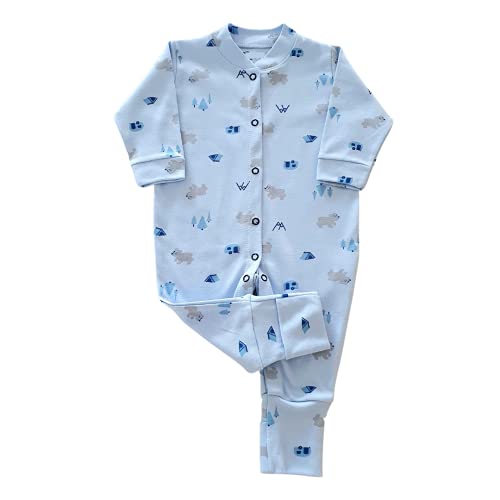 Macacão Pijama Bebê Suedine com vira pé… (G, Azul Urso Polar)