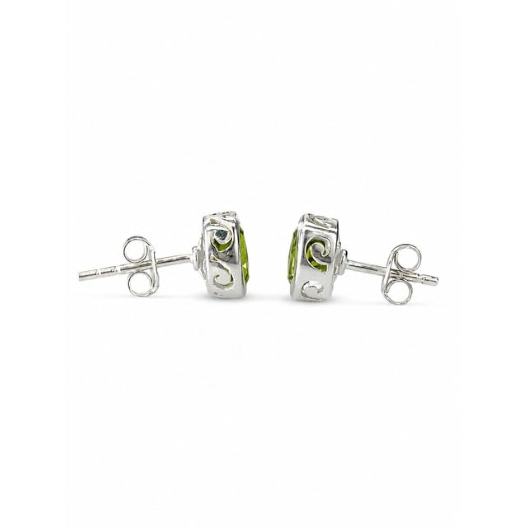 Women's 925 Sterling Silver Round Peridot Stud Earrings