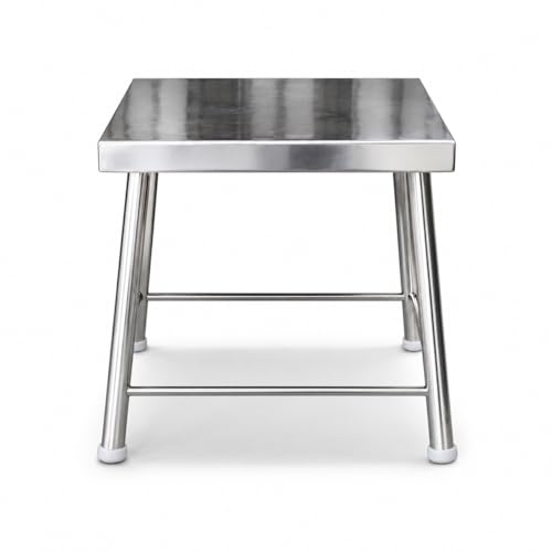 Image of Stainless Steel Waterproof Utility Stool 13x13 Inch | Heavy Duty Steel Bathroom Stool for Bathing Washing Kitchen Balcony Restroom Support | 12 Inch Height