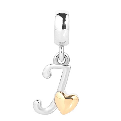 Initial A-Z Letter Charm Golden Heart Alphabet Dangle Beads For Bracelets & Necklaces (J)2