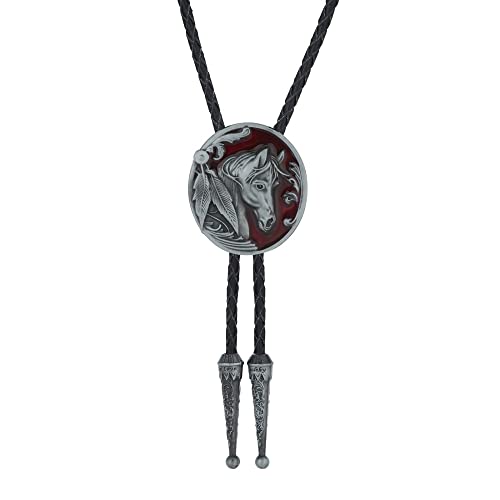 Cravates Western En Cuir Bolo Tie Pour Hommes - Insigne Ovale En Relief Tête De Cheval Cravate Bola Cravate Taille Basse Tendance Rétro, Accessoires De Chemise De Costume De Mode Hip Hop Cadeau De