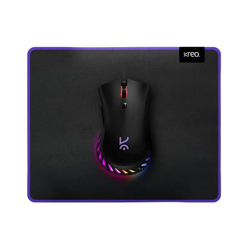 Image of Kreo Gaming Mouse with Programmable Buttons & RGB Lighting | Top Pixart Sensor | Adjustable DPI with 1.5m Long Braided Cable and Optical Sensor | Lightweight & Durable | (Falcon + Mousepad L)