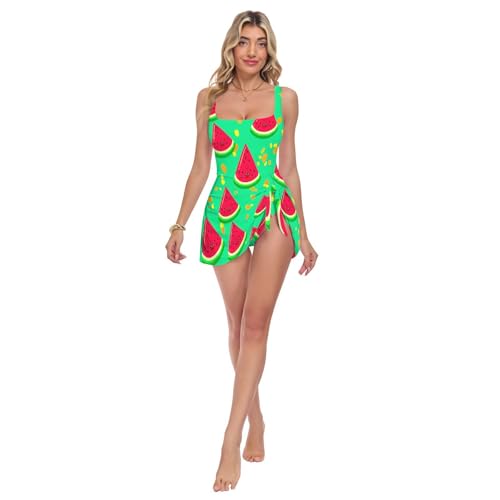 Vestido de baño verde sandía moldeador con falda cubre muslos estilosa