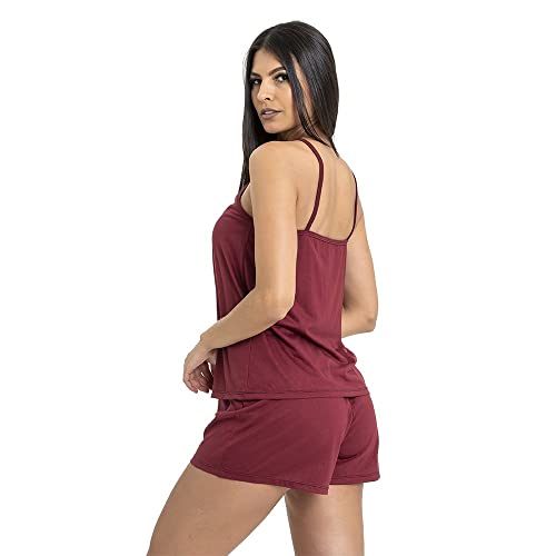Kit 3 Conjuntos Pijama Feminino Curto Baby Doll Fresquinho Cinza/Vermelho/Verde/M
