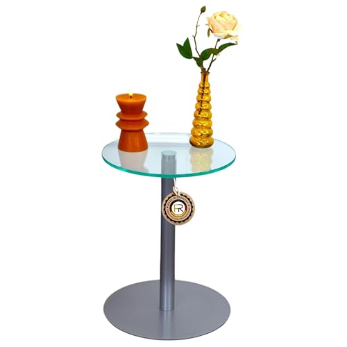 freeroom24 Designer Beistelltisch Glas Silber 30x30x40 cm - Wohnzimmertisch modern - stabiler Couchtisch - praktischer Coffee Table rund - kleiner Kaffeetisch - Glastisch - Sofatisch - Made in Germany