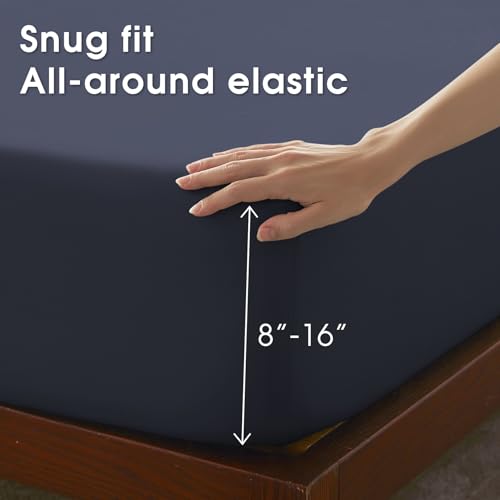 Image of Queen Size 4 Piece Sheet Set - Comfy Breathable & Cooling Bed Sheets Set, Soft and Wrinkle Free, Deep Pockets, Easy & Secure Fit, Hotel Luxury Bedding - Oeko-Tex - Navy Blue