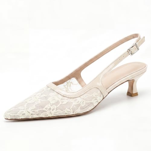 Image of KysBloes Pointed Toe Slingback Kitten Heels for Women Low Heel Pointed Toe Pumps Formal Dress Shoes Sling Back Heels