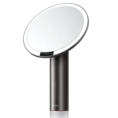 Amiro Smart Lighted Makeup Mirror with Natural Daylight LED Lights, Motion Sensor, Adjustable Brightness, Rechargeable and Cordless, High Definition Countertop Vanity Mirror, Black