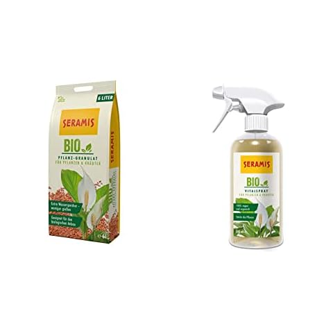 Seramis Bio-Pflanz-Granulat für Pflanzen und Kräuter, 6 l & Bio-Vitalspray für Pflanzen und Kräuter, 500 ml - Pflanzenpflege für biologischen Anbau, gebrauchsfertiger Pflanzenstärker zum Sprühen Cover