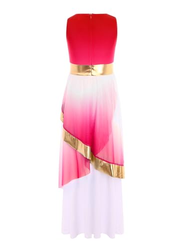 Alvivi Praise Dance Dresses for Easter Girls First Communion & Baptism Church Outfit Metallic Dress Teen Sunday Best Attire Red 12 Years