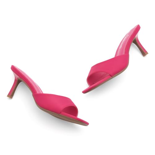 Image of Shoe Land Women's Low Heels Stiletto Heeled Slides, Open Toe One Band Slip-On Heeled Mules - Dressy Heeled Sandals for Prom, Party Wedding and Vacation