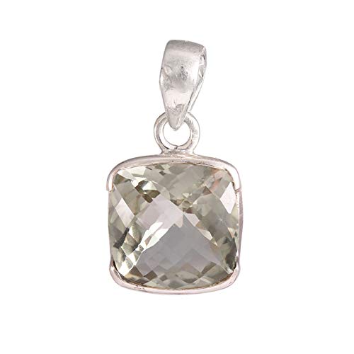 Pendentif améthyste verte fine taille coussin et monture en argent sterling 925 unisexe