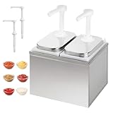 4L Saucenspender Pumpstation, Edelstahl Ketchup Spender mit 4 Pumpen, Soßenspender Pumpe für Ketchup Salatdressing Mayo Honig Senf Marmelade, Ideal für Küche Restaurant, 2 x 2L
