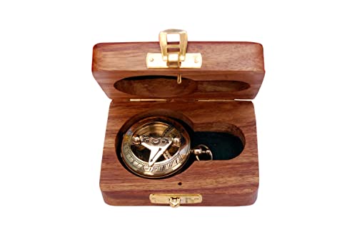 Brújula náutica de latón con estuche de madera miniatura 7