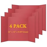 AKONEGE 4 Pack Red Tri-Fold Presentation Board 400x666 mm Medium Size Display Board Lightweight & Foldable Posterboard for Drawing, School Projects, Showcasing Artwork