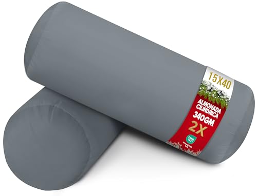 Utopia Bedding Almohada Cilíndrica 15 x 40 cm (2 Unidades), Fibra Virgen Siliconada, Cojin Cilindrico (Gris)