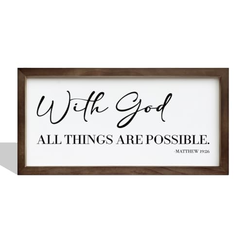 With God All Things Are Possible - Christian Wall Art, Framed Plaque Sign, Bible Verse Frame, Scripture Art, Artwork for Home and Living Room Decor