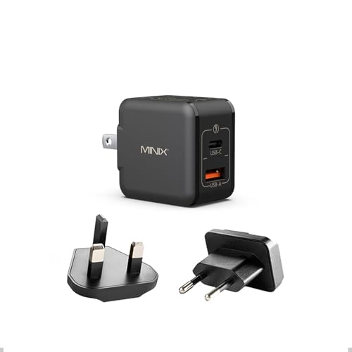 MINIX P1 Mini 30W USB C Charger, 33W PPS 2-Port GaN Charger 1 USB-C Port, 1 USB-A Port with Foldable...