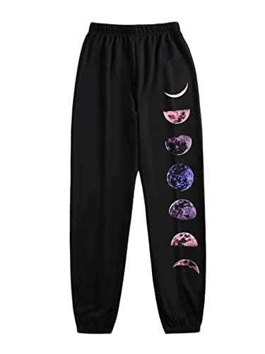 SOLY HUX Women's Moon Print Elastic High Waisted Sweatpants Joggers Pants