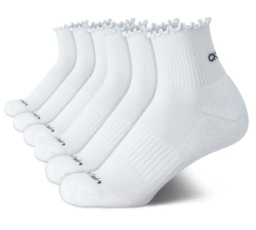 Image of Calvin Klein Womens Ruffle Quarter Socks 6 Pack Calf Socks, Shoe Size 4-10 | Soft Stretch Knit, Ribbed Cuff Secure Fit, Cotton Blend Plush Comfort, Breathable, Machine Washable