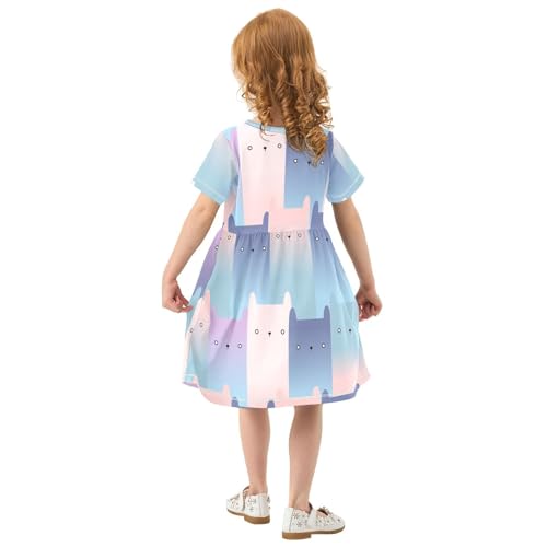 Girls Toddler Dress Short Sleeve Girl Dress Spring Summer Comfortable A-Line Dress 2-8T Cat Purple3
