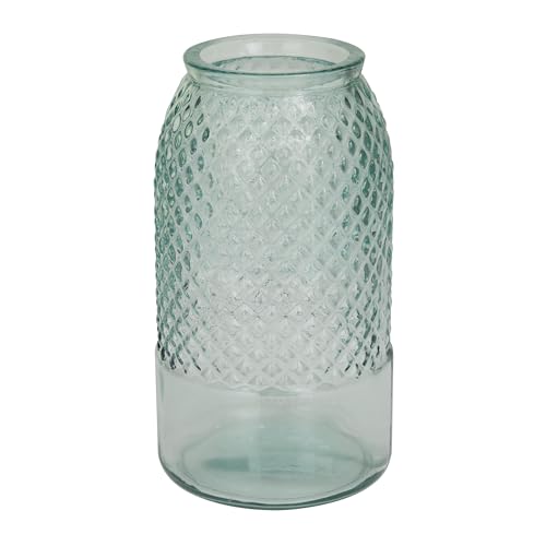 Deco 79 Recycled Glass Decorative Vase Spanish Decorative Container, Decorative Keepsake Box 6" x 6" x 11", Blue