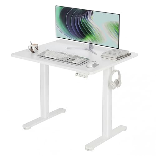 Image of Claiks Electric Height Adjustable Stand Up Desk, 32x19 Inches Sit Stand Desk for Home Office, White Top /White Frame