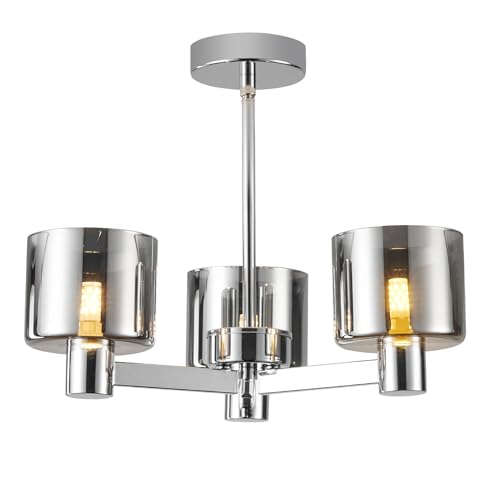 HARPER LIVING 3-Light Chandeliers Ceiling Light, Chrome Semi Flush Ceiling Lamp with Smoked Glass Shades, 3xG9 Modern Ceiling Lighting for Living Room Bedroom Kitchen Hallway Dining Room - Image 7