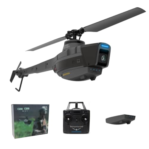 RCTRORCARY C128 RC Helicopter with Camera, 4CH Remote Control Drone Reconnaissance Military Aircraft Helicopter Model, One Key take Off/Landing - RTF