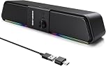 Senzer CS20 Pc Speaker, Usb Powered Desktop Speaker Computer Speakers with Flowing LED Bluetooth Gaming SoundBar Speaker for Laptop Desktop Monitor (Not 3.5 mm Jack)