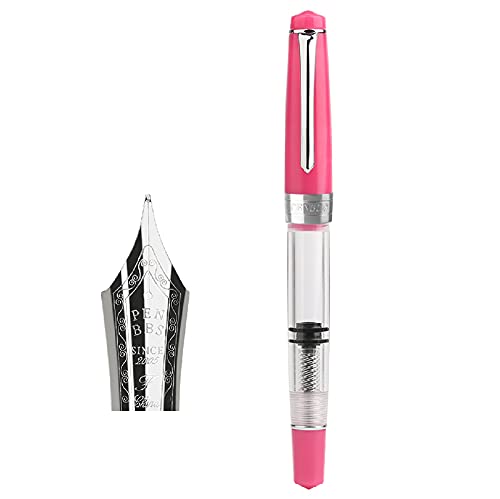 Lanxivi Penbbs 309 Fountain Pen Pink Red Marble, Fine Nib 0.5mm Pen Case Set, Transparent Acrylic, Piston Filling, Executive Business Pens, Writing Instruments