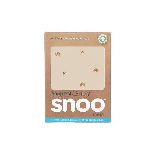 Happiest Baby SNOO Bassinet Fitted Sheet - 100% Organic Cotton Nursery Bedding - Fits SNOO Sleeper Crib Mattress (Tan Rainbows)