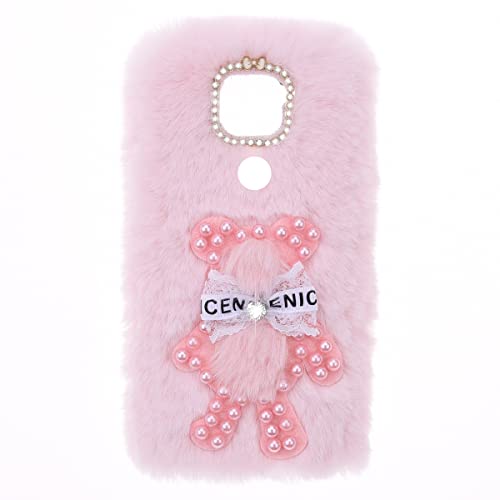 YKTO Fluffy Hasen Handyhülle Flauschige Silikonhülle Cute mit Alcatel 3L 2019 Mädchen Damen Glitter Diamond Weiche Bequeme Kunstplüsch Handyhülle Plüsch Kaninchen Hülle für Alcatel 3L 2019,Rosa Bär