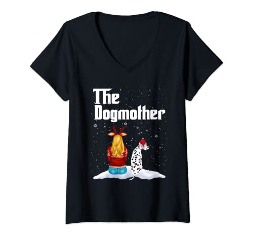 Mujer The Dogmother Dalmatian Dog Mom Christmas Puppy Xmas Camiseta Cuello V