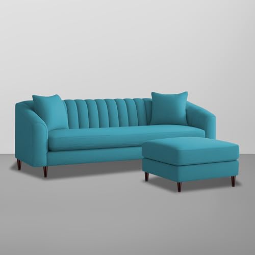 Image of Casaliving Doraldo 4 Seater L Shape Convertible Sofa Set for Living Room, 3 Seater & Ottoman Modular Sectional Couch for Small Space (Turquise Colour) Fabric Sofa