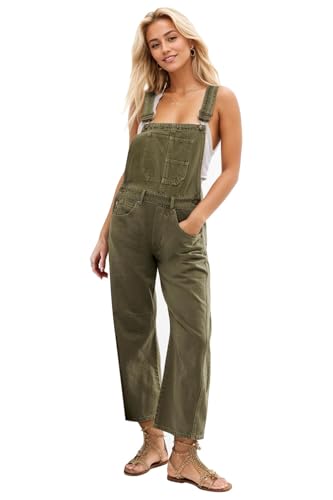 Ladyful Women's Overall Casual Straight Wide Leg Bib Jeans Overall