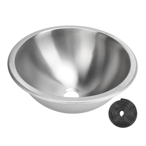 Image of RV Kitchen Bath Sink, 12 Inch Round Sink 304 Stainless Steel Kitchen Bath Sink Hand Wash Basin with 40mm Sewer Outlet for Boat RV