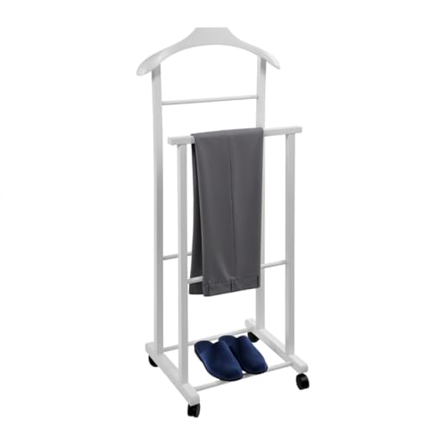 Porteur blanc porte-manteau de chambre, bois hêtre, servo muet double avec 4 roues, fabriqué en Italie