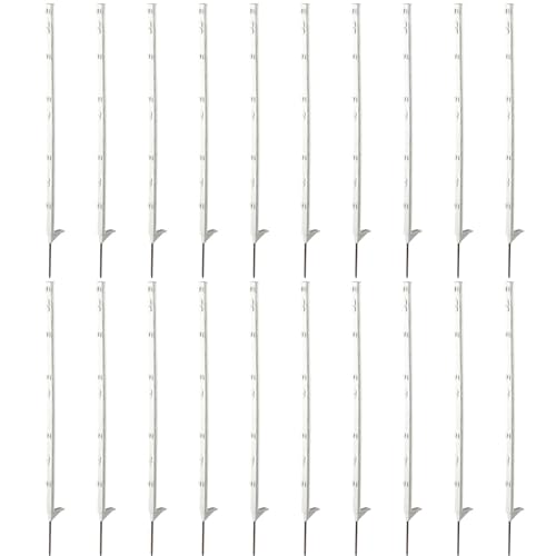 Agrarzone Lot de 20 piquets de clôture de pâturage en plastique de 105 cm, une marche, blanc, stable, piquets de clôture de pâturage, en plastique durable,...